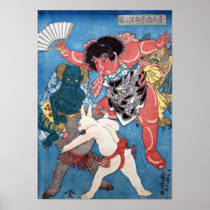 金 太 動 物, 国 Kintaro & Animals, Kuniyoshi, Ukiyo-e Poster