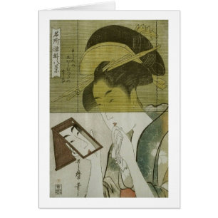 鏡 る 女, 歌 vrouw die spiegel ziet, Utamaro, Ukiyoe