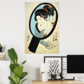 鏡 中 女, 国 vrouw in de Mirror, Kunisada Poster (Thuiskantoor)