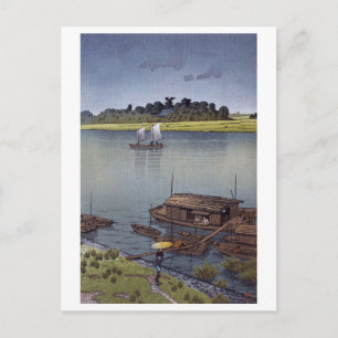 雨の荒川, 川瀬巴水 de Regen van de Zomer, Arakawa, Hasui Briefkaart