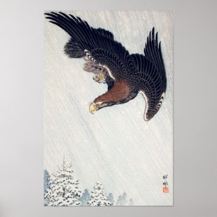 雪 に 鷲, 古 Eagle Flying in Snow, Ohara Koson, Woodcu Poster