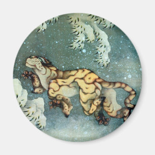雪 図, 北 斎 Tiger in de sneeuw, Hokusai Magneet