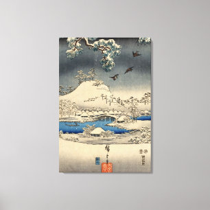 雪 色 雀, 広 Sparrows in Sneeuwlandschap, Hiroshige Canvas Afdruk