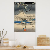 雪 色 雀, 広 Sparrows in Sneeuwlandschap, Hiroshige Poster (Keuken)