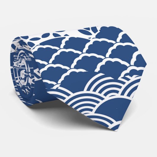 青と白の和柄模様 STROPDAS (Opgerold)