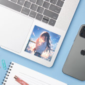 願い事JKシール|寿司娘 GenerativeAI  Sticker (Laptop met iPhone)