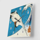 鶴 波, Crane & Wave, Hiroshige, Ukiyo-e Vierkante Klok (Hoek)