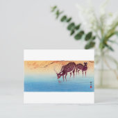 鹿, 小 原 邨 Deer, Ohara Koson, Ukiyo-e Briefkaart (Staand voorkant)