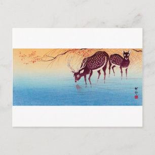 鹿, 小 原 邨 Deer, Ohara Koson, Ukiyo-e Briefkaart