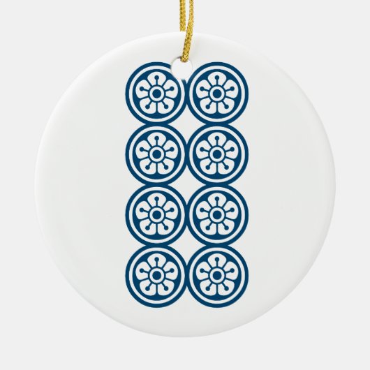 麻雀牌 8筒 / EIGHT OF CIRCLES -MAHJONG TILE- KERAMISCH ORNAMENT (Voorkant)