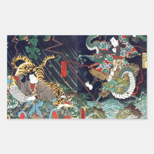 龍 虎, 豊 Dragon & Tiger, Toyokuni, Ukiyo-e Rechthoekige Sticker