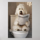Zoek naar grappige badkamer posters Hond op toilet