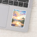 Recherche de peinture paysage autocollants Coucher de soleil