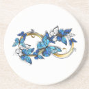 Recherche de papillons bleus dessous de verres Blanc
