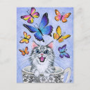 Recherche de chat et papillon cartes postales Bleu
