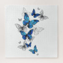 Recherche de papillons bleus puzzles Blanc