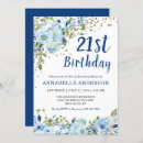 Recherche de floral 21ans anniversaire invitations Bleu marine