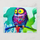 Recherche de hibou coloré cartes postales Aquarelle