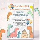 Recherche de dinosaure 1ans anniversaire invitations Bleu vert jaune