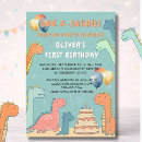 Recherche de dinosaure 1ans anniversaire invitations Bleu vert jaune