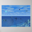 Zoek naar dolfijn in blauw water posters Maan