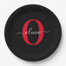 Recherche de rouge et noir assiettes en papier Monogrammé