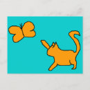 Recherche de chat et papillon cartes postales Bleu