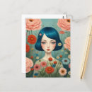 Recherche de femme dans le jardin cartes postales Dame