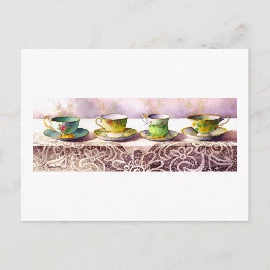 0001 Rangée de tasses à thé Carte postale (Devant)