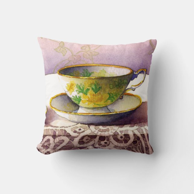 0001 Teacup on Lace Trow Pillow Kussen (Voorkant)
