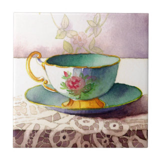 0001 Teacup op Lace Tile Tegeltje
