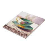 0001 Teacup op Lace Tile Tegeltje (Zijkant)