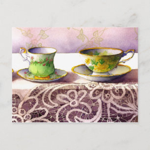 0001 Teacups on Lace Greeting Carte postale