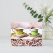 0001 Teacups on Lace Greeting Carte postale (Debout devant)