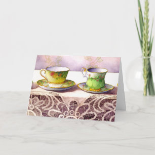 0001 Teacups op een zgn. "Lace Birthday Card" Kaart