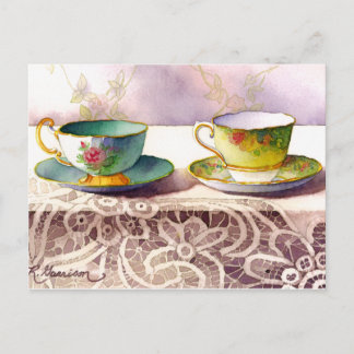 0001 Teacups op het Briefkaart van Lace Greeting