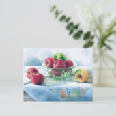 0002 Pommes dans un bol de verre vert carte postal (Debout devant)