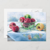 0002 Pommes dans un bol de verre vert carte postal (Devant / Derrière)