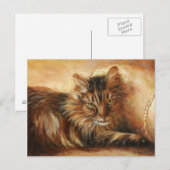 0005 Chat sur carte postale Coussin (Devant / Derrière)