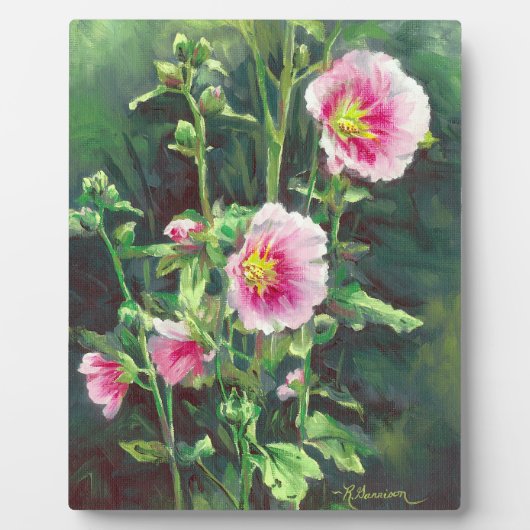 0013 Roze Hollyhocks Fotoplaat (Voorkant)