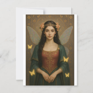 001_A fairy princess in teal green and crimson. Briefkaart