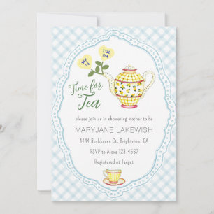 001 Hemelsblauw Lief Geruit Thee Party Baby Shower Kaart