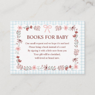 001 Lichtblauwe bloemboogframe Gingham-boeken Informatiekaartje