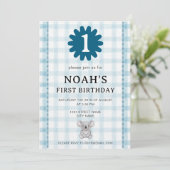 001 Sky Watercolor Check Koala Birthday Invitation (Debout devant)