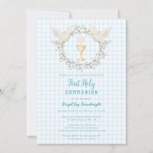 002 Cerulean Dove & Chalice Gingham Eerste Communi Kaart