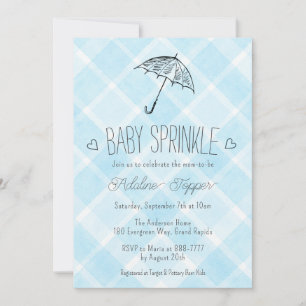 002 Cerulean Geruite Paraplu Babyspul Shower Kaart