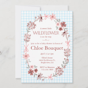 002 Cerulean Wilde Bloemen Boog Gingham Baby Feest Kaart