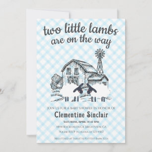 002 Hemelsblauw Gingham Baby Shower met Lammetje Kaart
