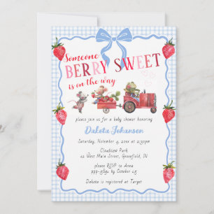 003 Kobalt Gingham Bes Besschouw Baby Shower Kaart