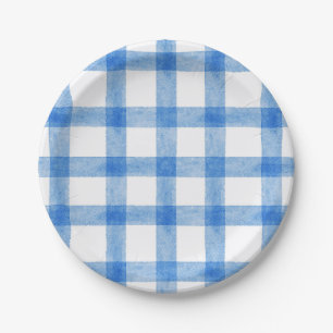 003 Kobalt Waterverf Geruite Kleine Papieren Borde Bordje